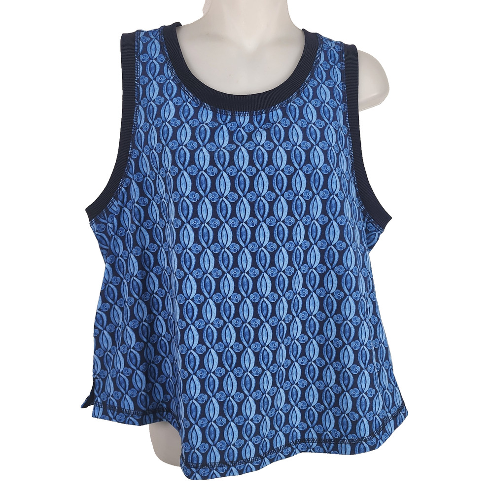 T by Talbots Womens Blue Lightweight Woven Stretch Pinwheel Geo Tank Top S Blue